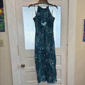 NWT Band of the Free Elegant Teal Floral Slip Spaghetti Strap Dress Size Medium